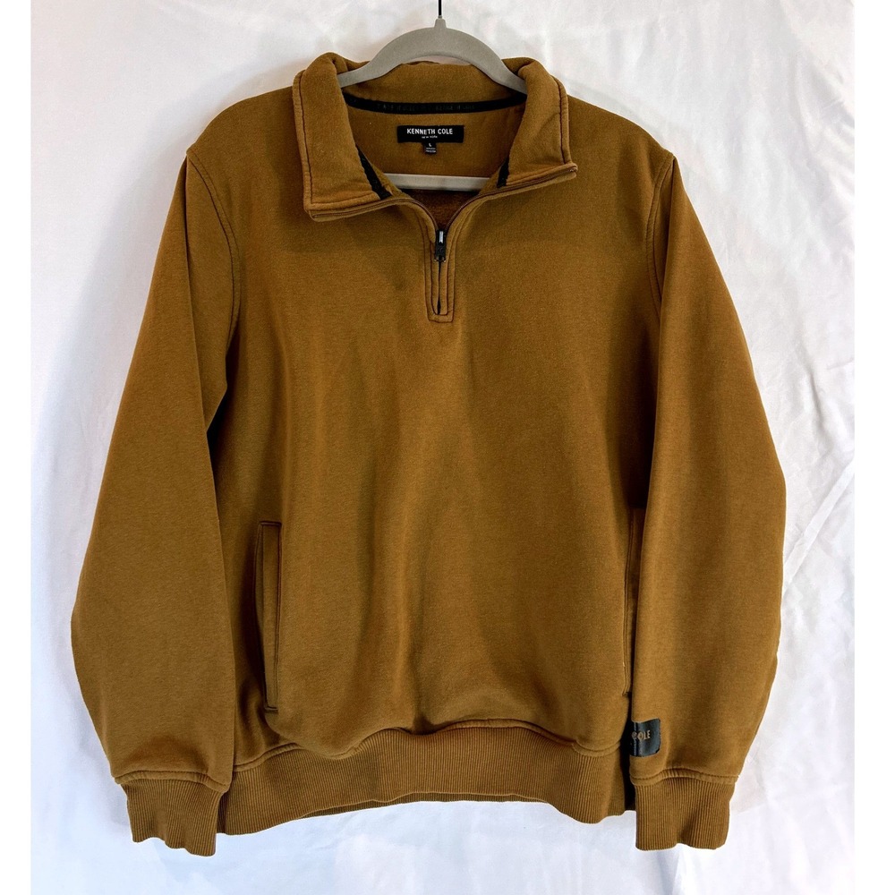 Kenneth Cole New York Mens Quarter Zip Pullover Sweatshirt Brown Large